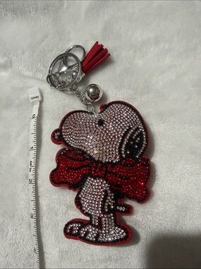 Purse Plushy W/Rhinestones Dog Keychain with a Red Bow